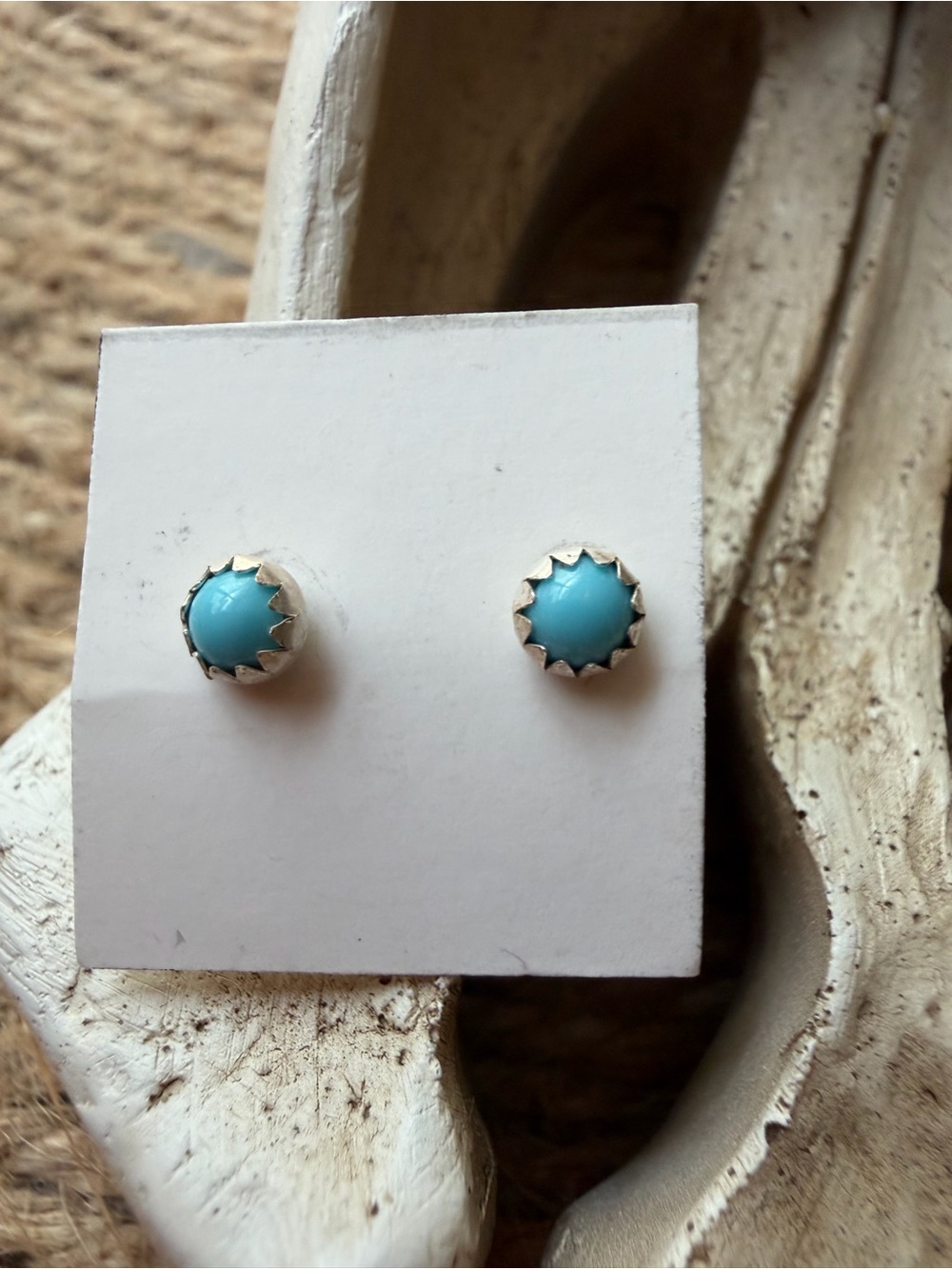 Sterling Silver Linda Yazzie Turquoise Round Stud Earrings - Women Jewelry